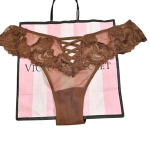 NWT Victoria's‎ Secret Brazilian Lace Detail Brown Panty M